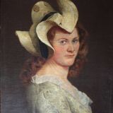 Portrait moderne du milieu du XIXe siècle représentant une jeune femme au chapeau