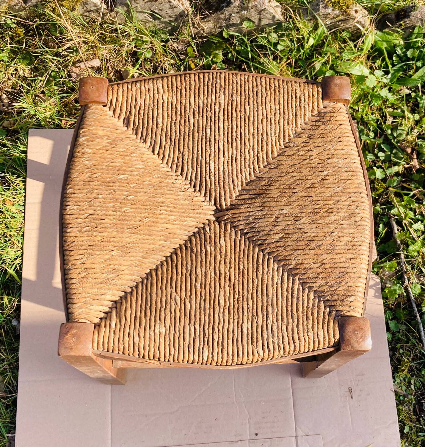 Tabouret rustique en bois et paille, XIXème s.