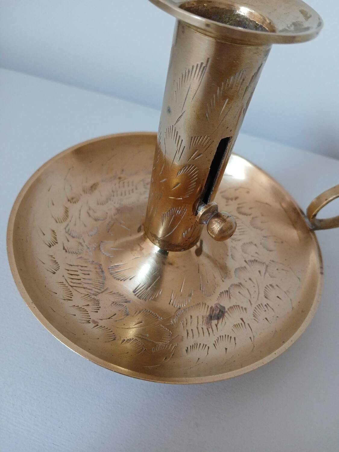 Brass candle holder, cellar rat