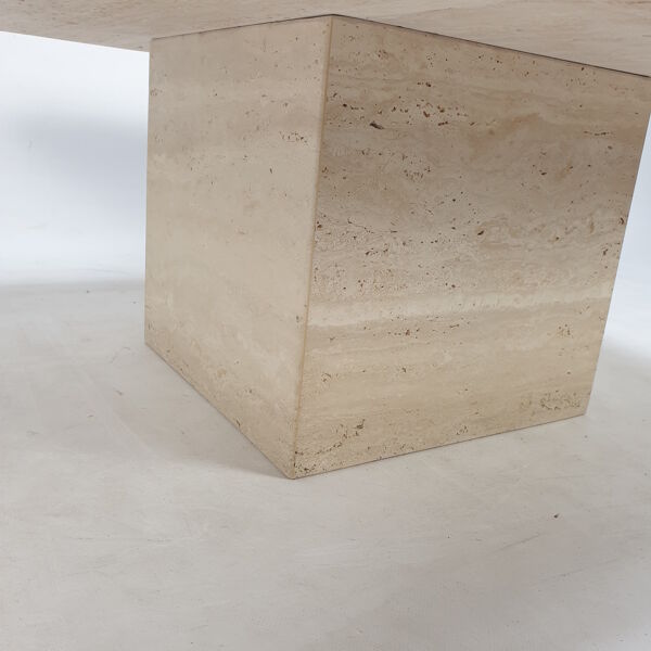 Table basse italienne en travertin, années 1980