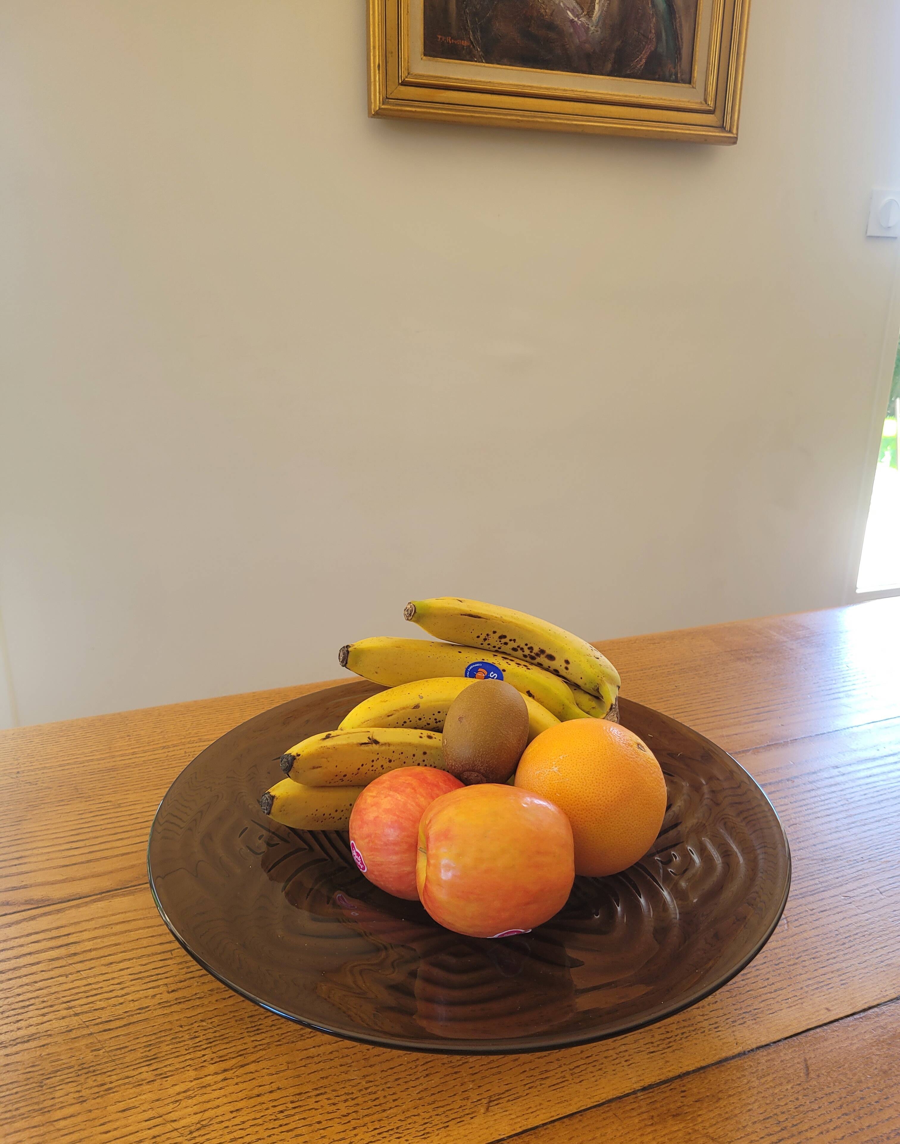 Grande coupe à fruit/centre de table Art déco en verre fumé