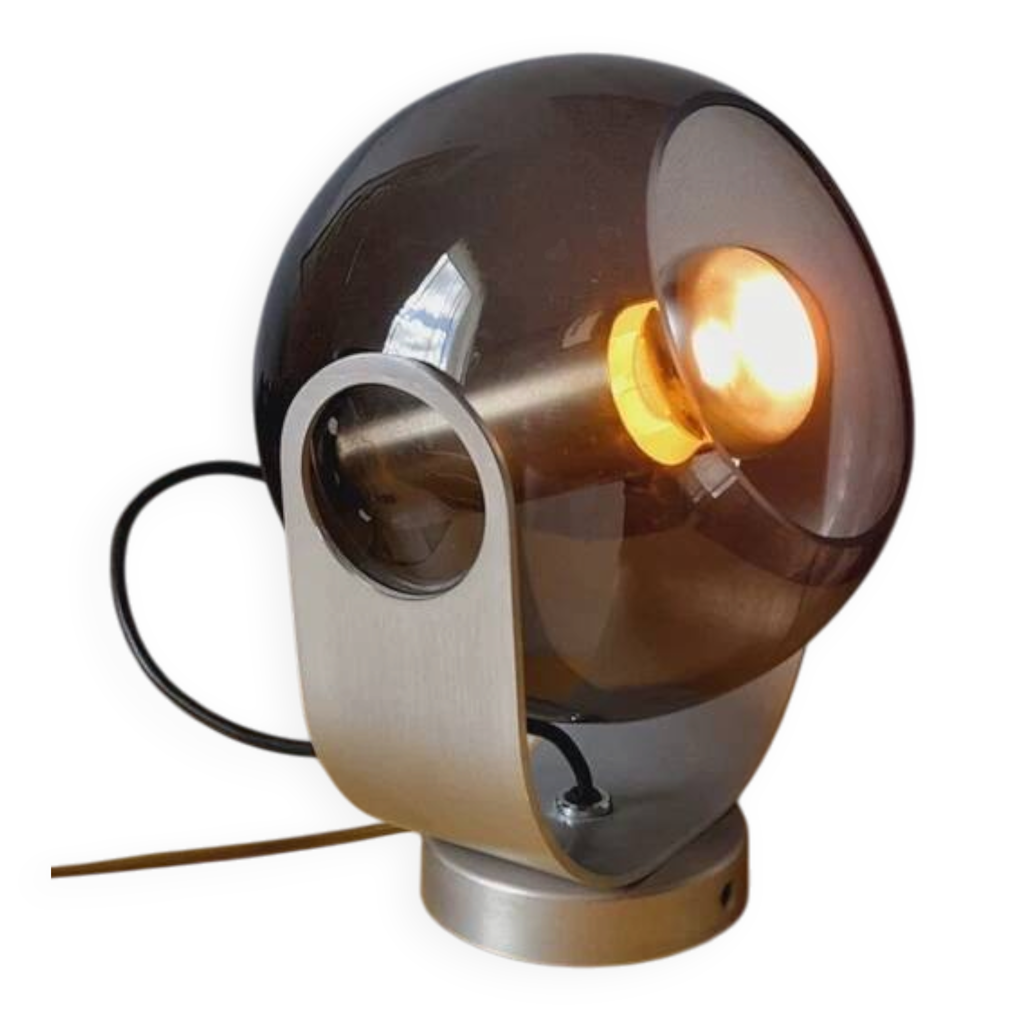 Space age lamp in chrome metal and smoked glass from the 1970s.