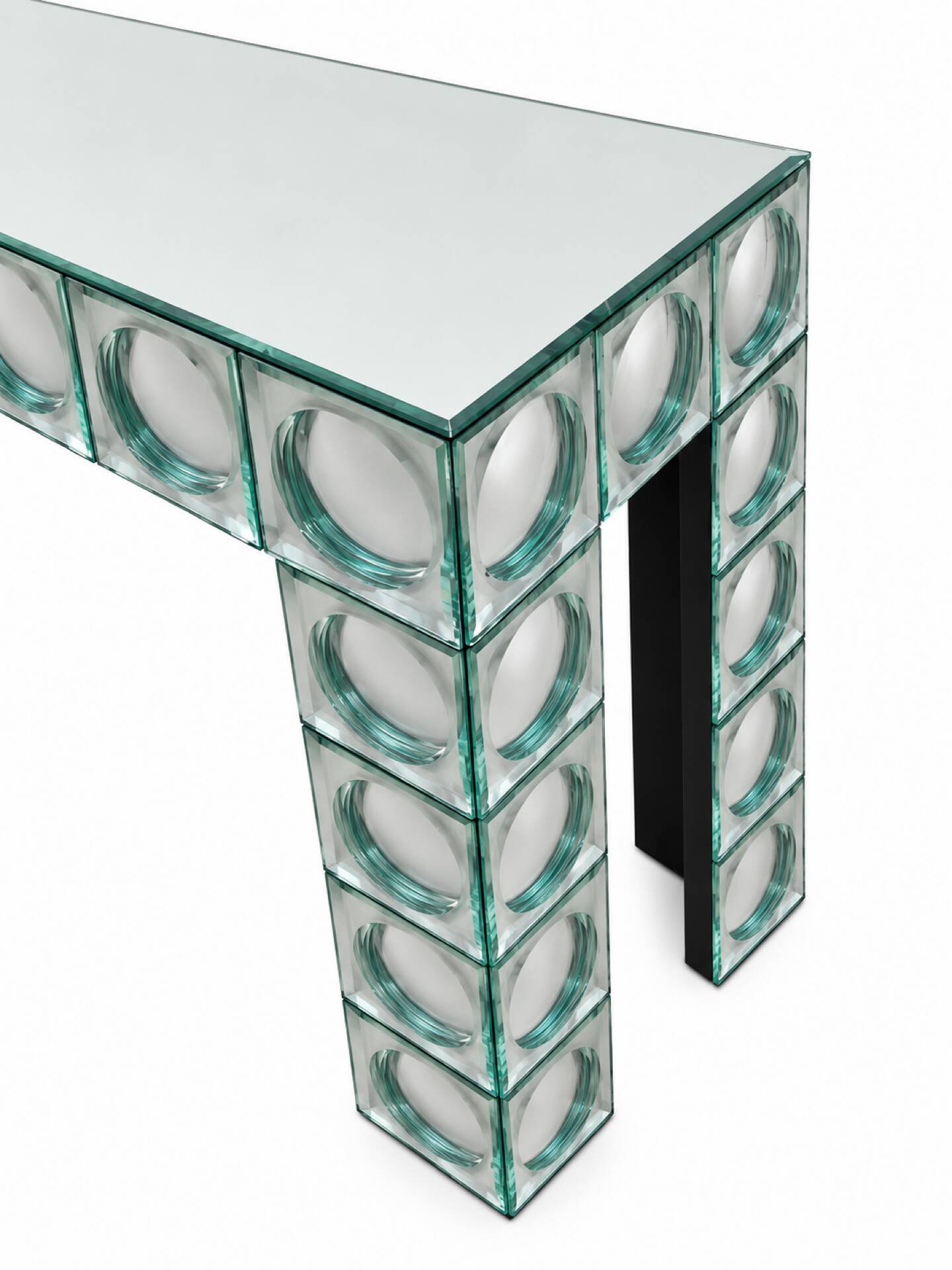 Console table en verre carreaux de miroir bombe argenté table d’entrée