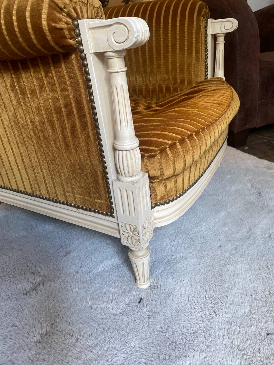 Mustard yellow velvet armchair