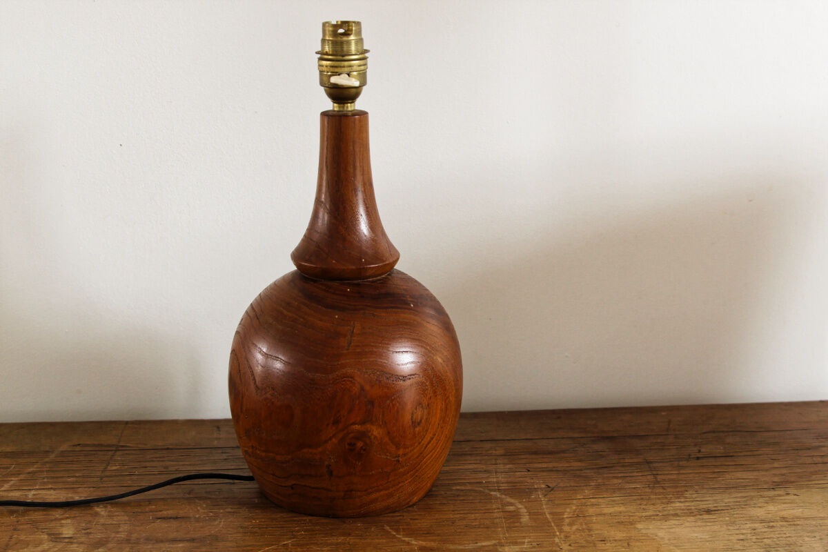 Turned wooden lamp foot signed