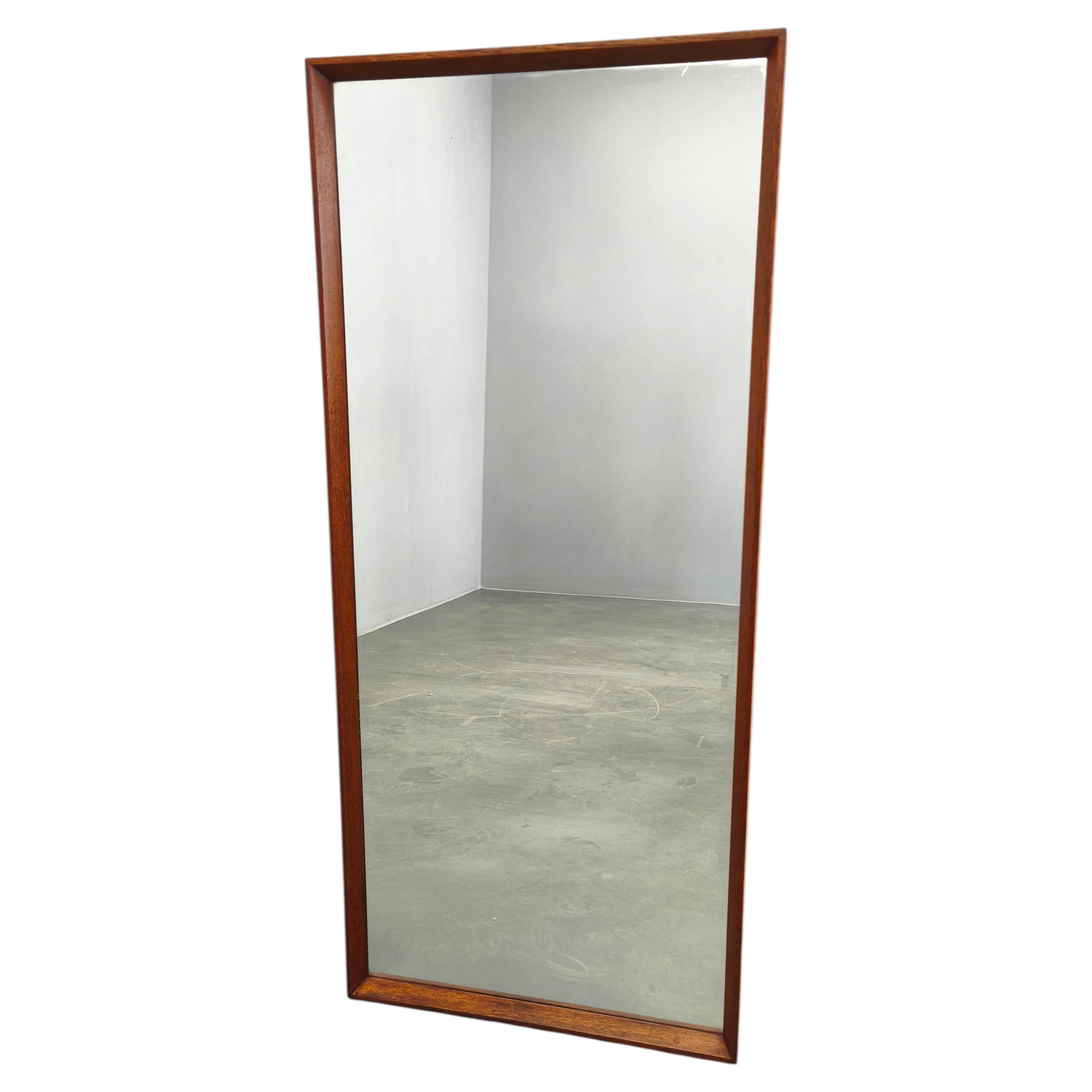 Danish Mid Century Teak Wall Mirror, Minimalist Frame, 1960s