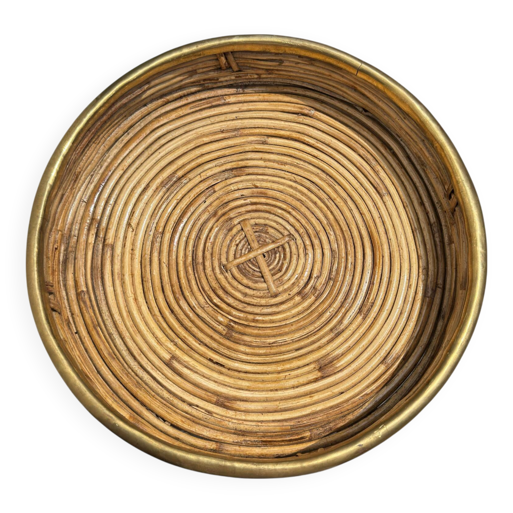 Rattan & Brass Tray | Pocket Tray | | Italy 1970s