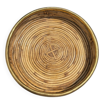 Rattan & Brass Tray | Vide-Poche | | Italy 1970s