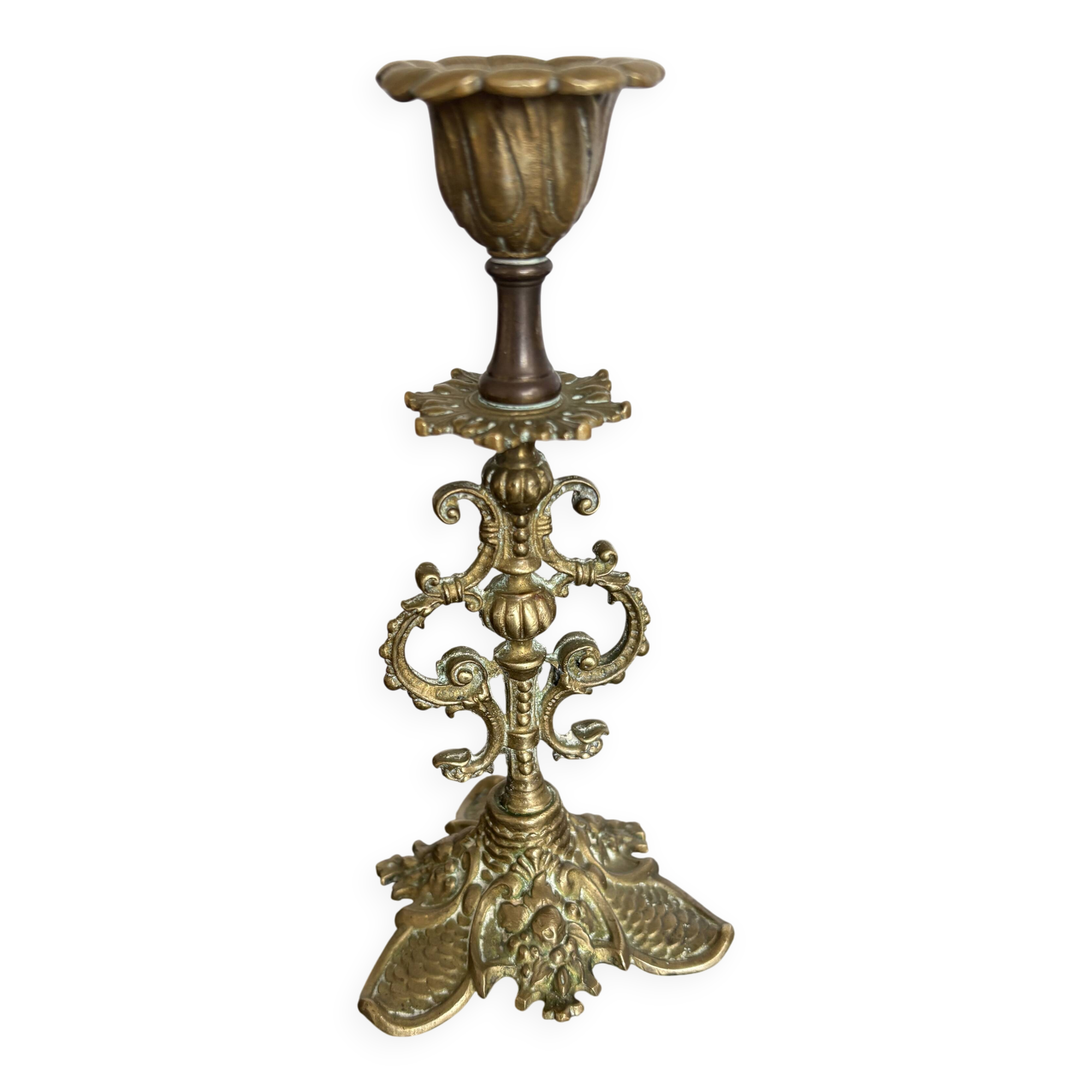 Antique chiselled bronze candlestick