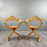 Pair of Renaissance-style folding armchairs, early 20th century