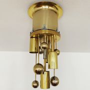 Golden mid-century ice glass ceiling lamp by Doria