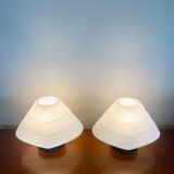 Pair of lamps in opaline glass and metal, 1980
