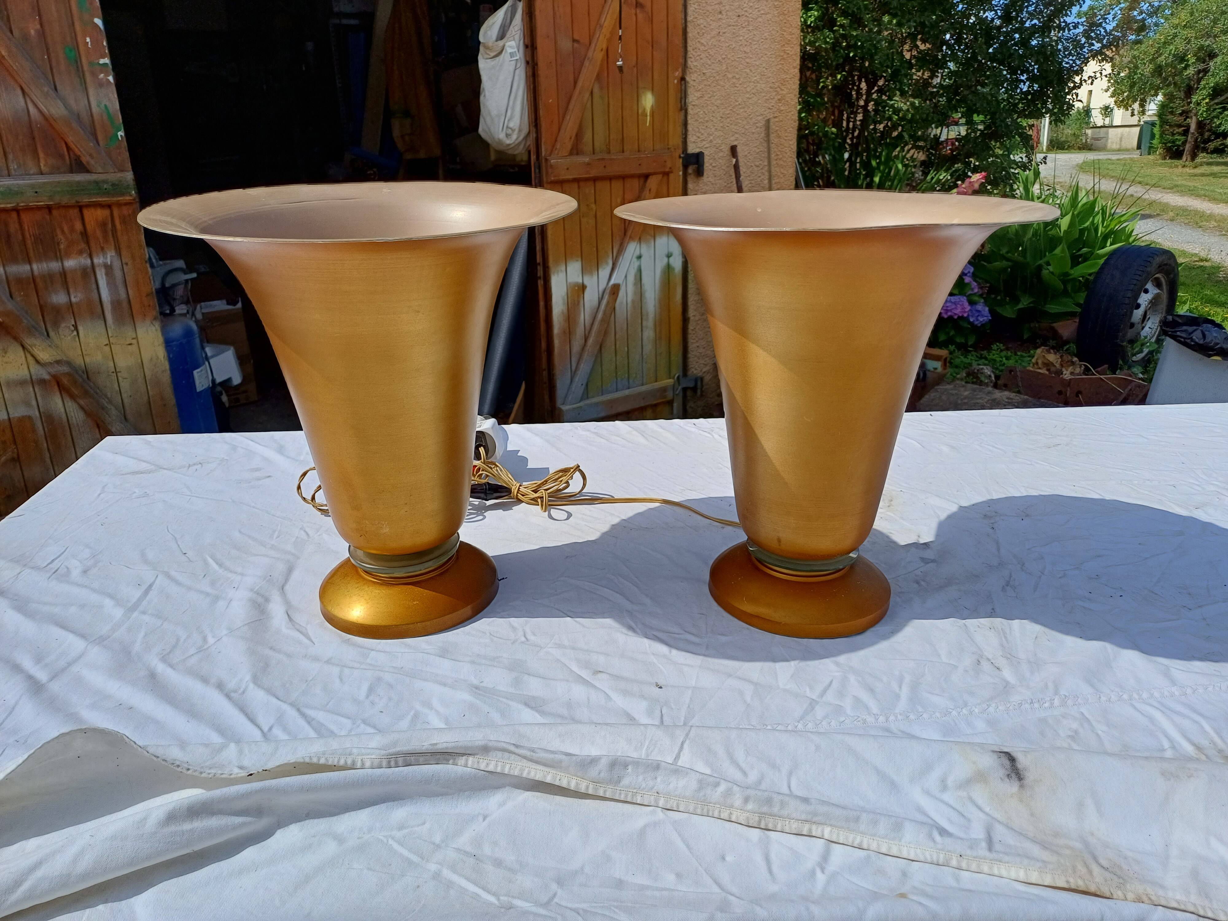 Pair of golden aluminum lamps from the 1960s