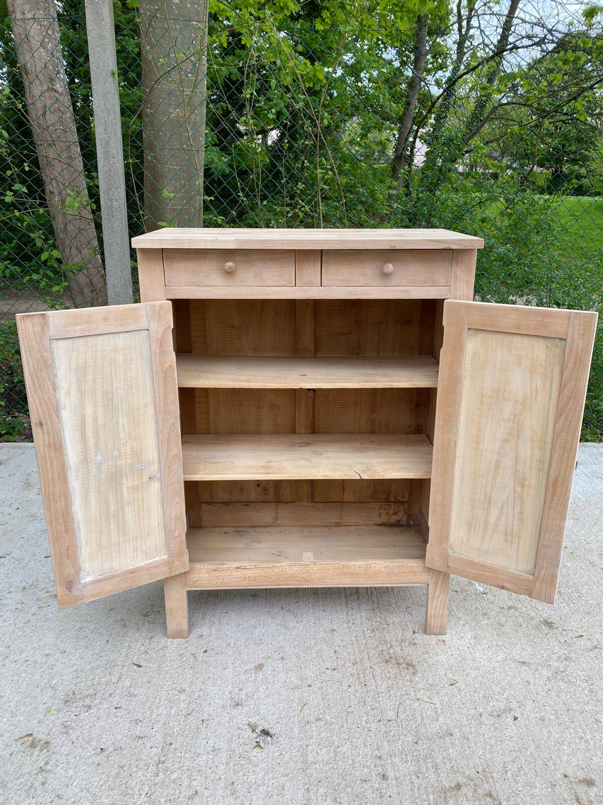 Renovated Parisian sideboard in raw solid wood 72cm