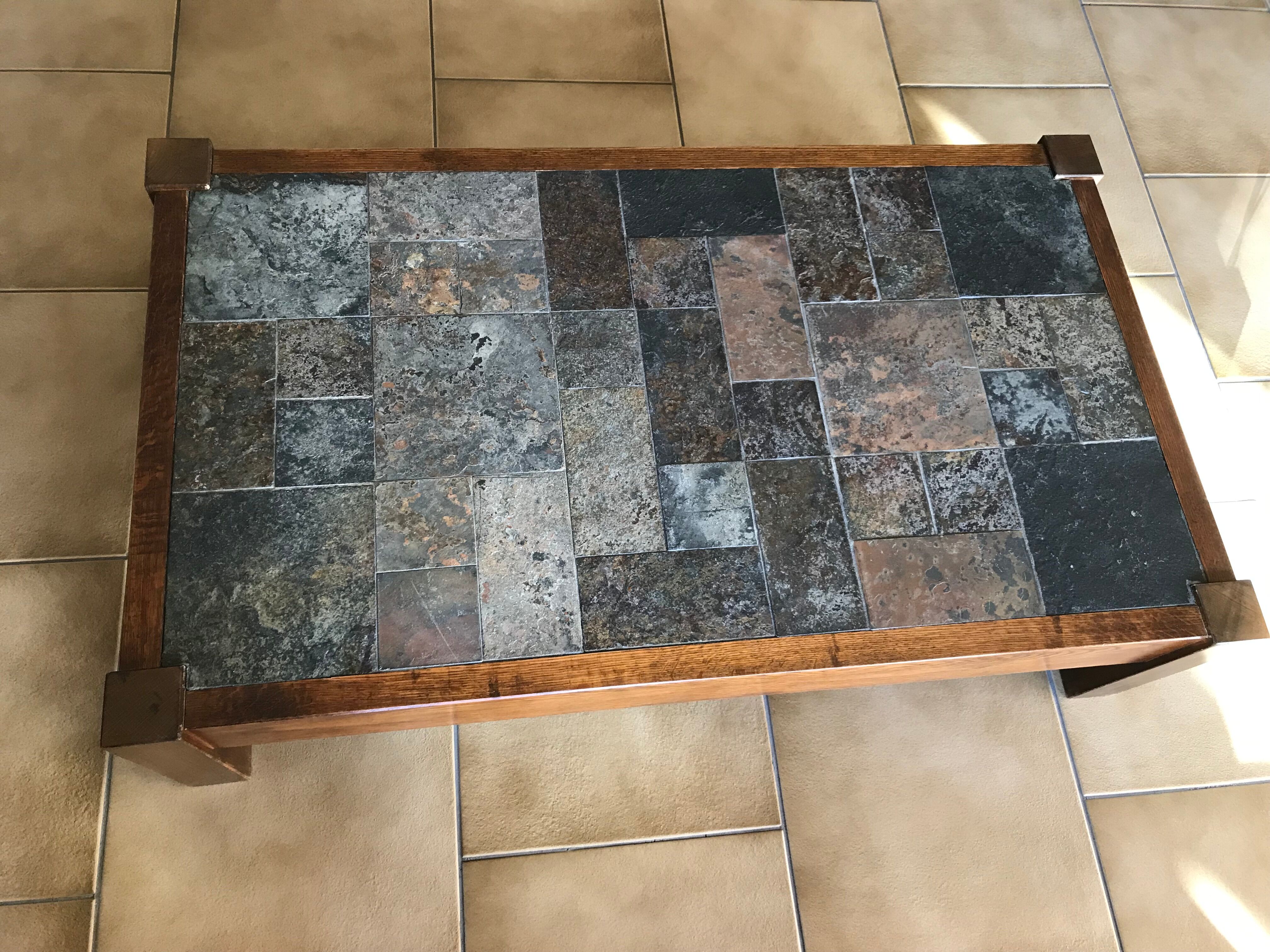 Table basse en bois schiste et ardoise