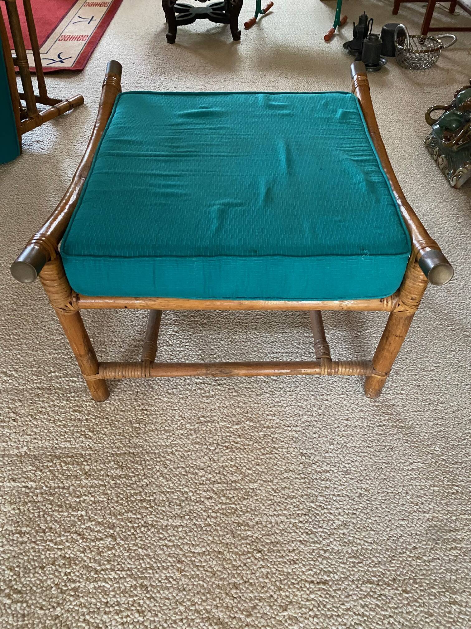 Duo of cane and rattan poufs
