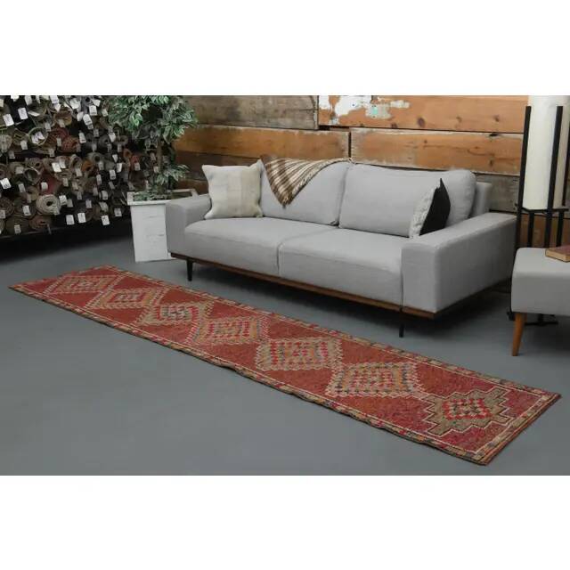 1970s Vintage Turkish Oushak Handmade  Orange Runner Rug 78x362