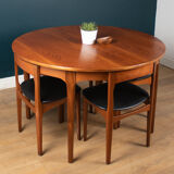 Retro Teak 1960s Round Dining Table & Four Space Saving Chairs By Nathan
