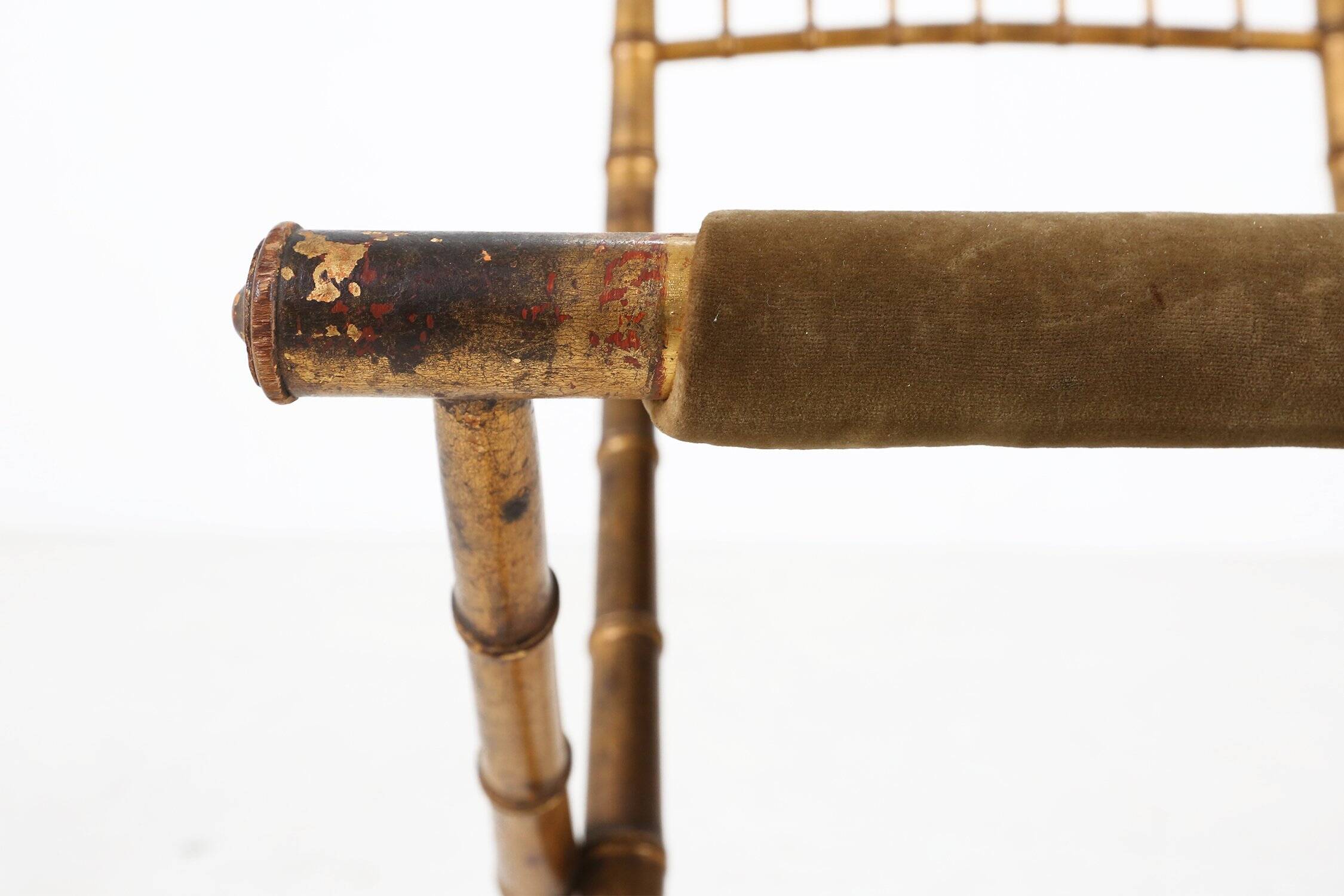 Chaise pliante en faux bambou en bois doré et tissu vert, France vers