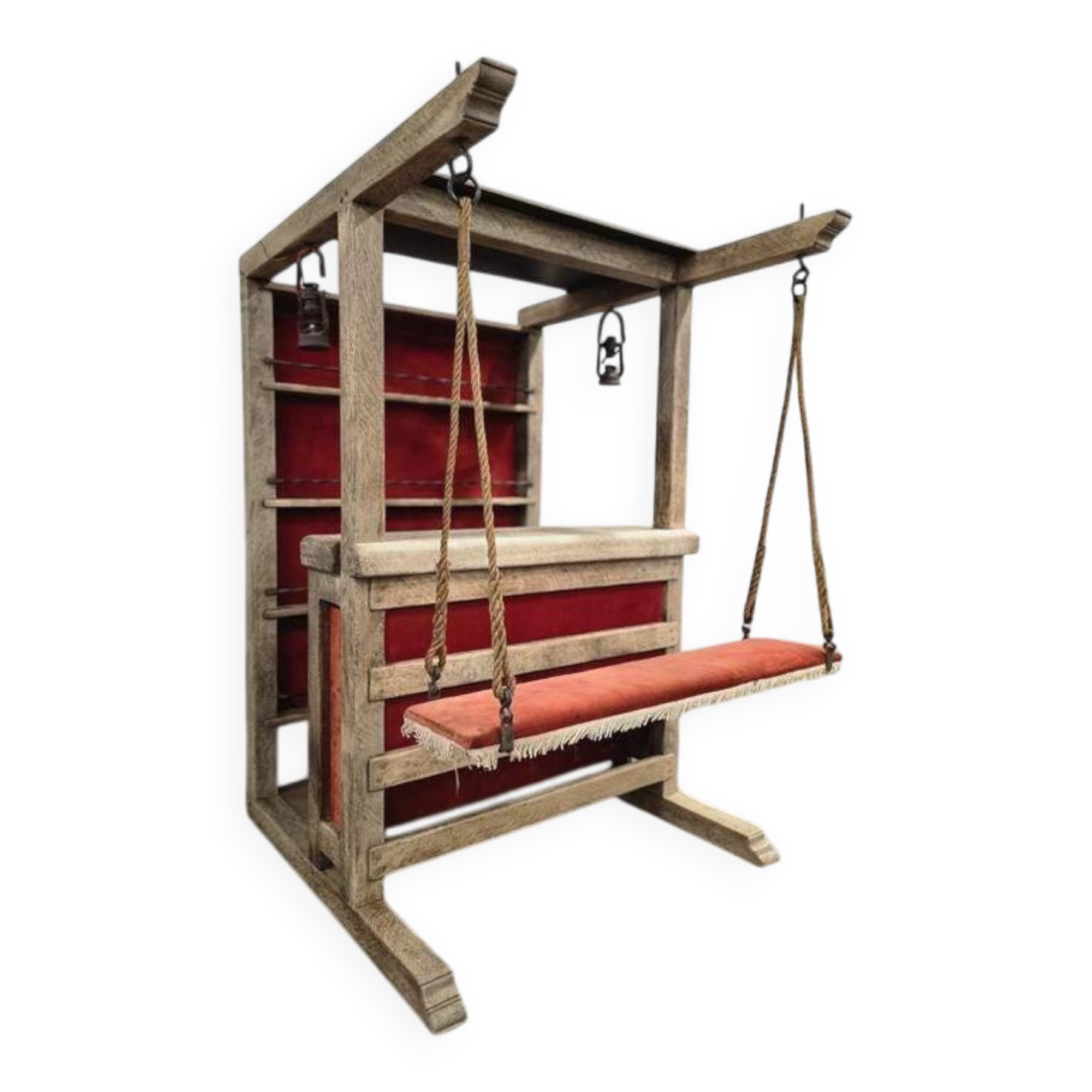 Meuble de bar XL vintage en bois massif avec banc pivotant