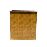 Hollywood regency brass and woven bamboo magazine rack, Metal Linea Nova Italy 1970