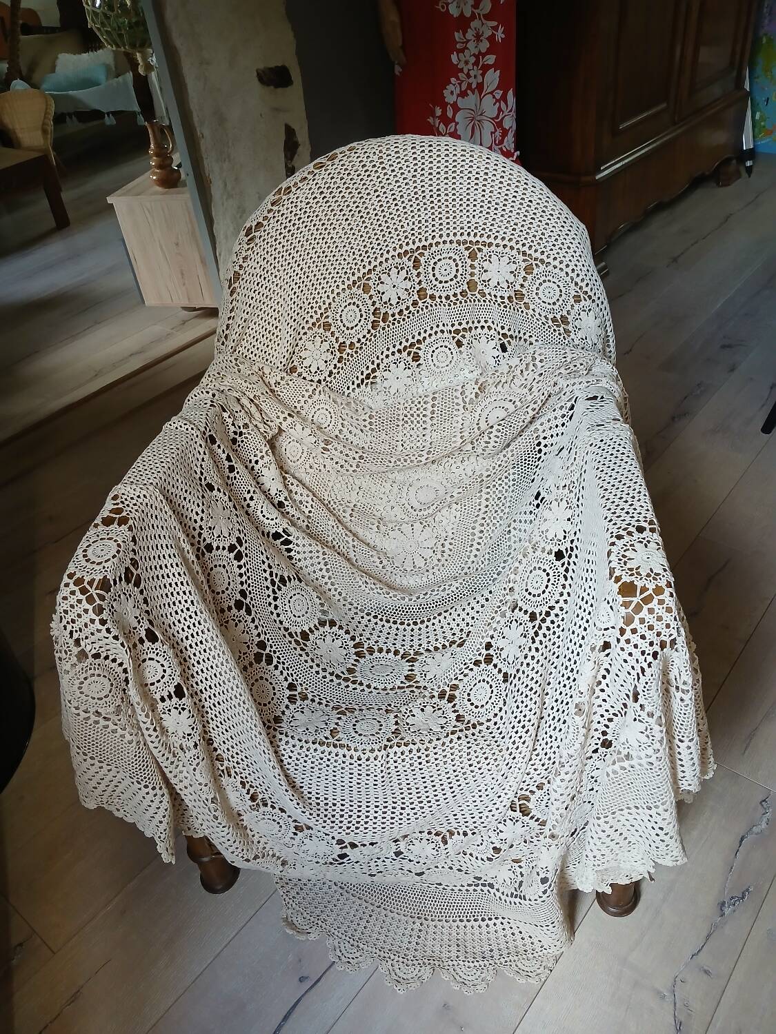 Antique handmade crochet tablecloth