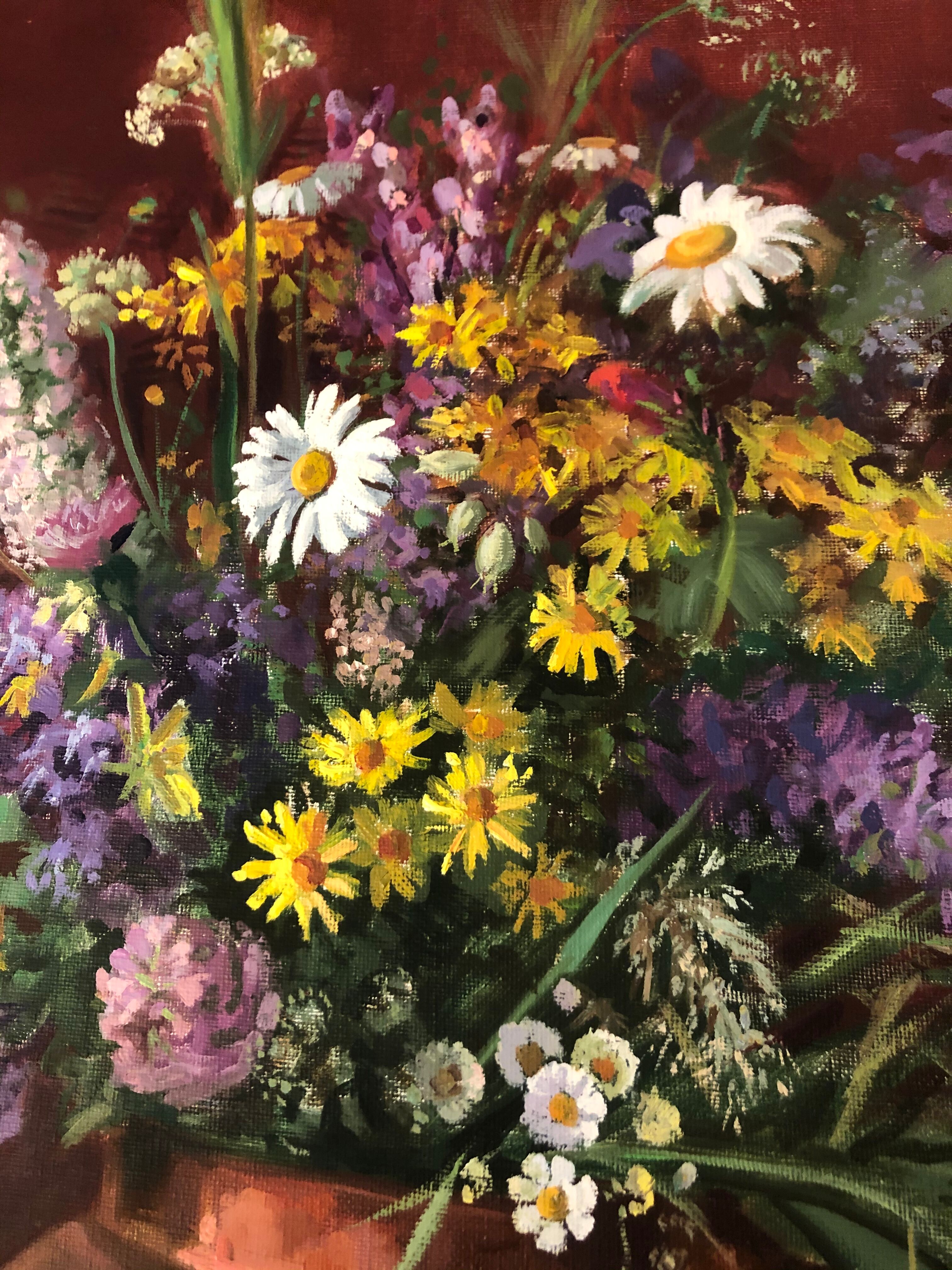 Tableau encadré et signé représentant bouquet de fleurs