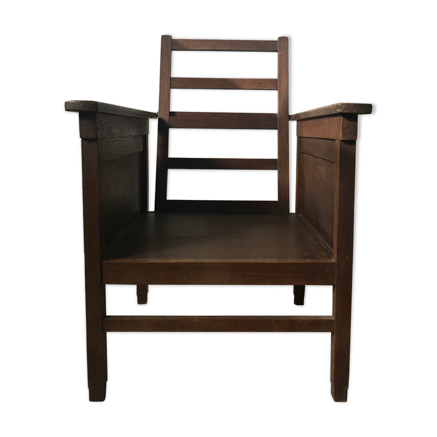 Large wooden armchair with adjustable reclining back