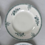 Lot 6 blue and green ironstone plates, antique French earthenware.