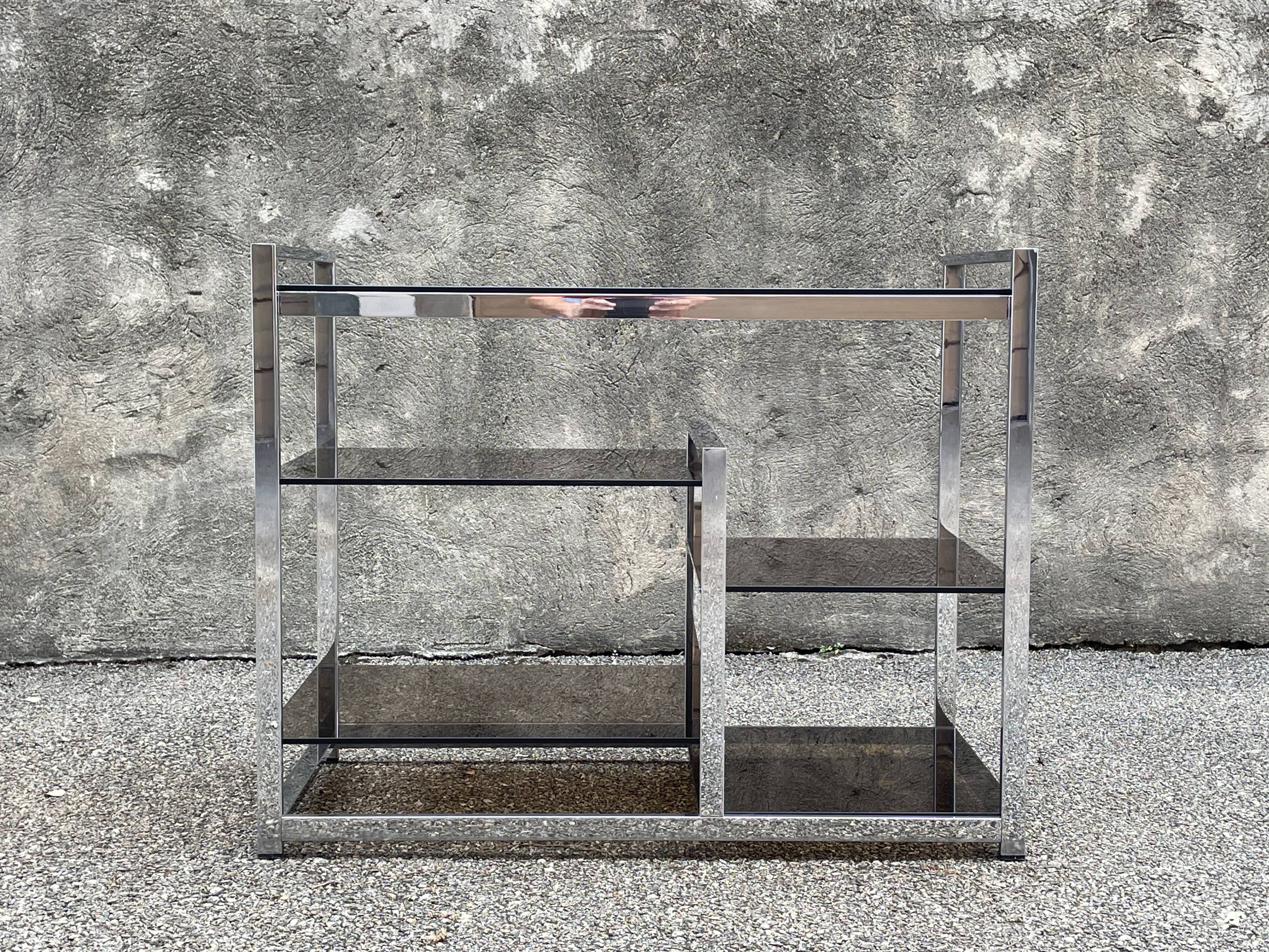 Console en métal chromé et verre fumé, 1970s