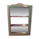 Display shelf with miniature blue wood and mirrors