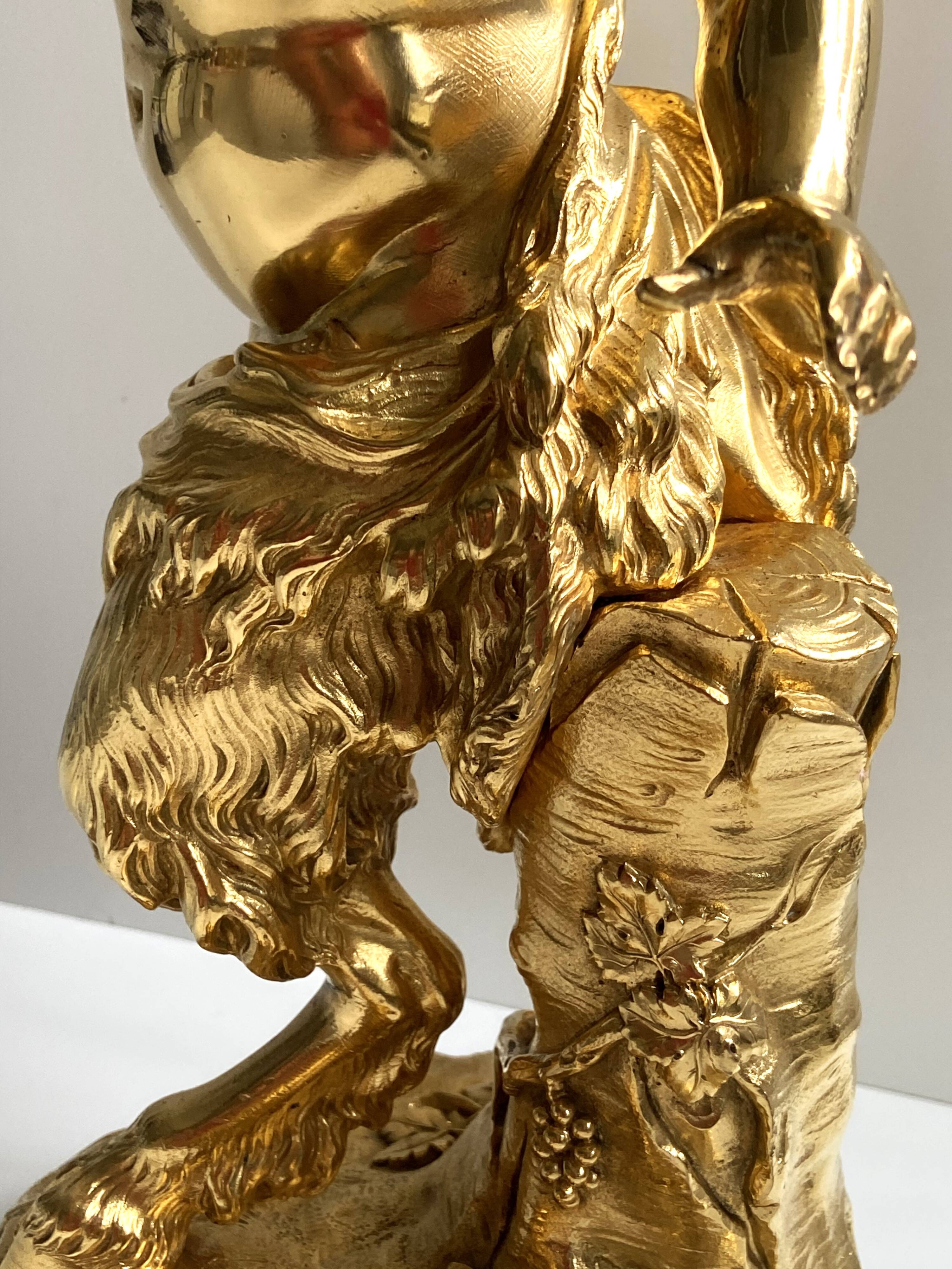 Sculpture, torchère "Jeune satyre" en bronze doré d'après Clodion