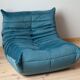 Togo living room set in blue velvet by Michel Ducaroy for Ligne Roset, set of 5