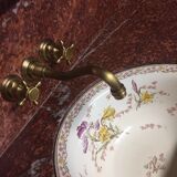Meuble de salle de bain antique-art avec vasque basculante faïence fleurie