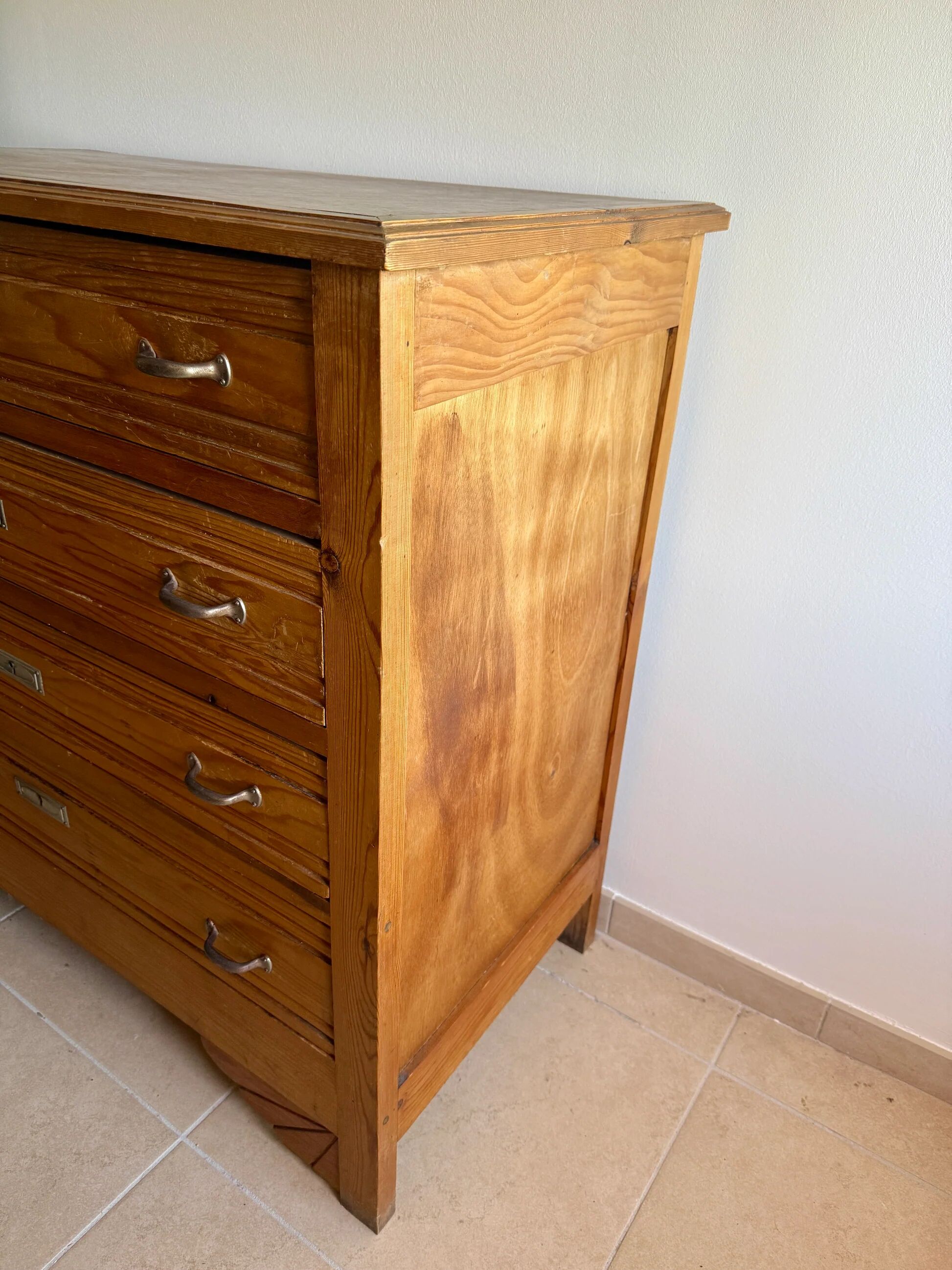 4-drawer chest in raw wood and chrome - art deco style