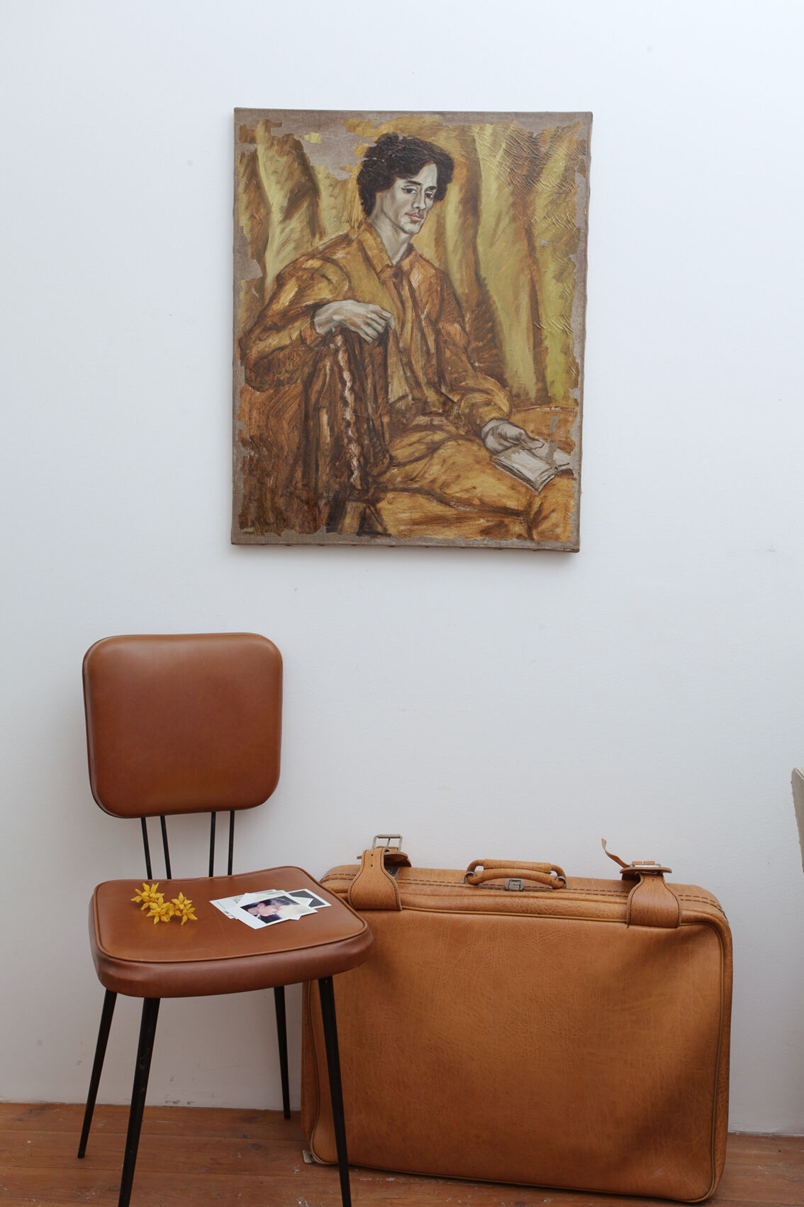 Vintage chair 1960 skai brown feet black iron