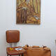 Vintage chair 1960 skai brown feet black iron