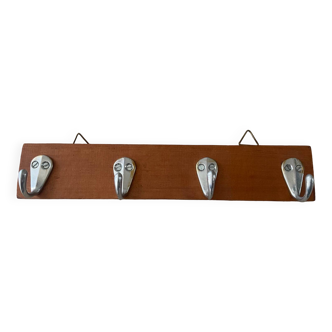 Vintage teak and aluminum towel rack