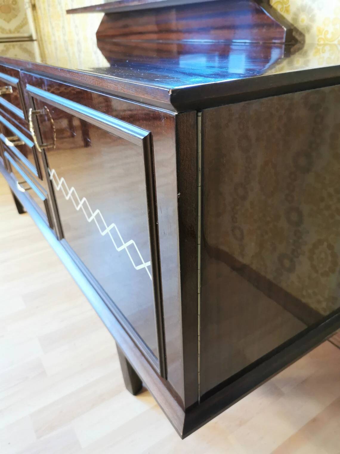 Mid-Century Wooden Dresser Sideboard with Detachable Mirror: 1970s Vintage