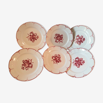 6 assiettes plates decor roses rouges