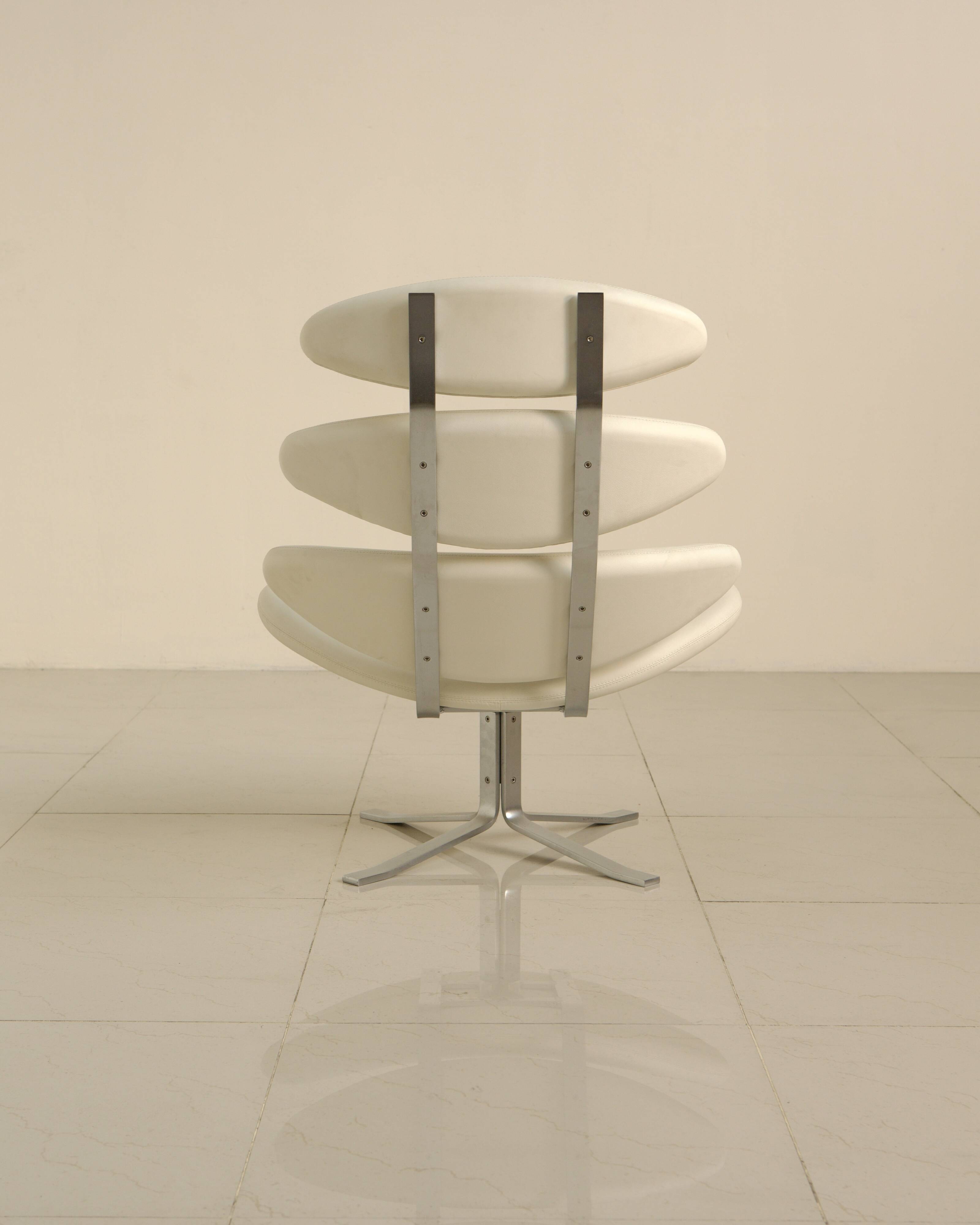 "Corona" lounge chair in off-white grained leather by Poul Volther for E