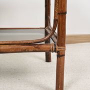 Bedside table or coffee table in bamboo and smoked glass, double top, 70s