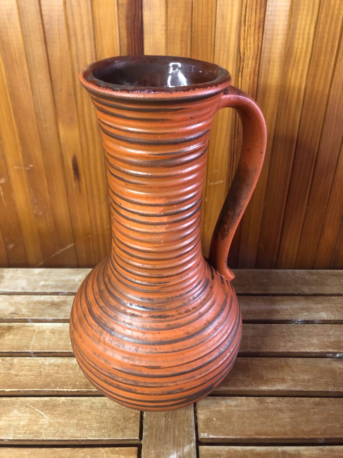 Old brown & orange ceramic pitcher vase w. germany vintage #a470