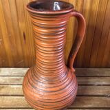 Old brown & orange ceramic pitcher vase w. germany vintage #a470