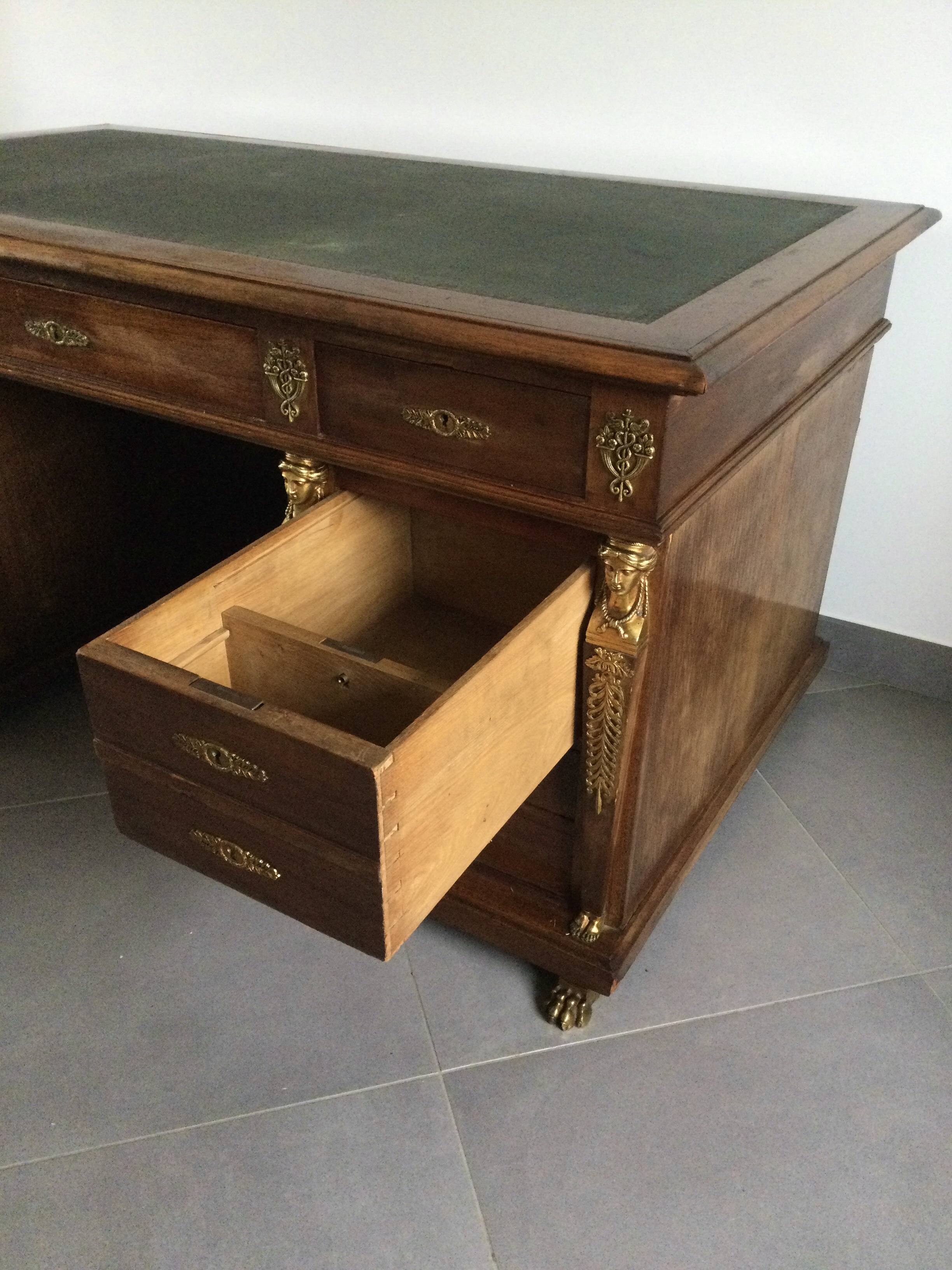 Empire desk with mahogany and oak pedestals