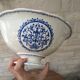 Vintage large salad bowl Gien Rouen model blue arabesques 30x14cm
