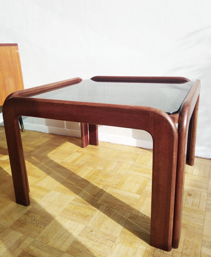 Coffee table in teak and smoked glass 1970