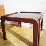 Coffee table in teak and smoked glass 1970