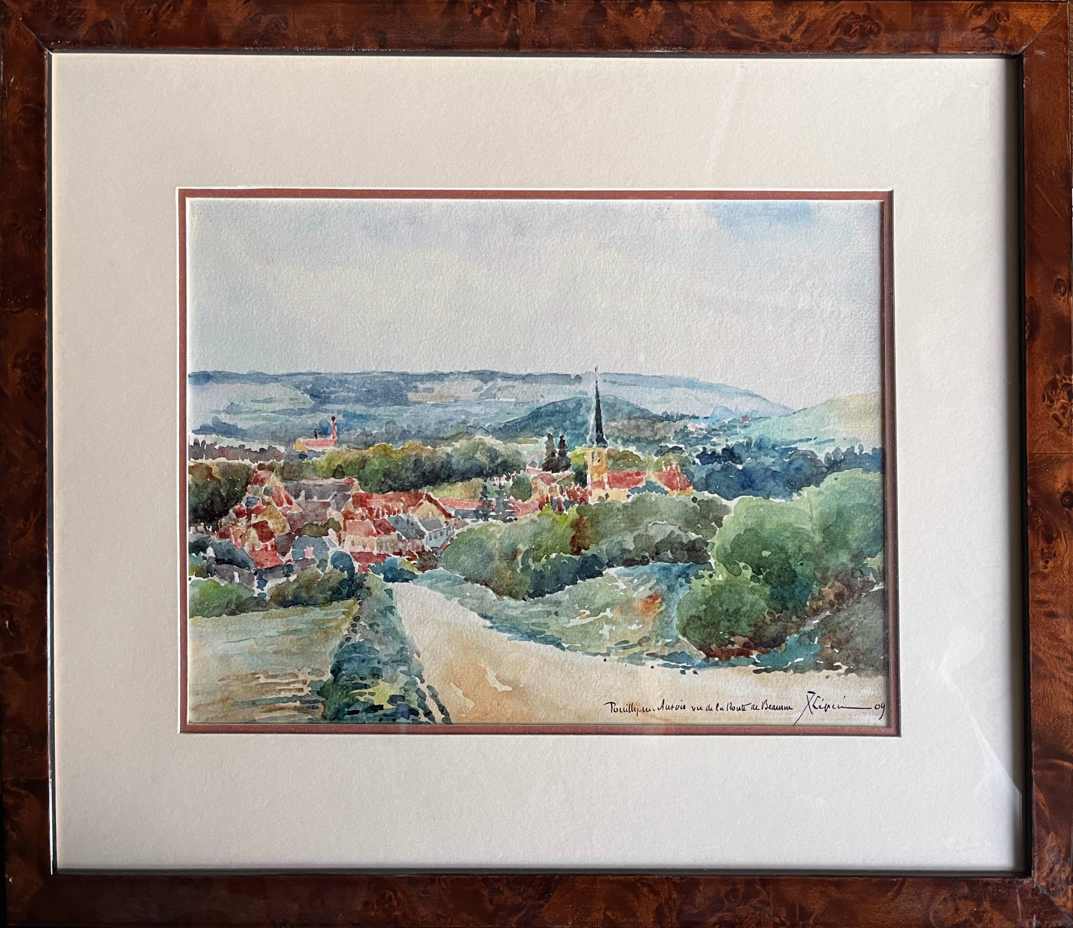 Watercolor painting 1909 "Pouilly-en-Auxois" (21) Signed Lépée + frame