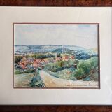 Tableau Aquarelle 1909 "Pouilly-en-Auxois" (21) Signée Lépée + cadre